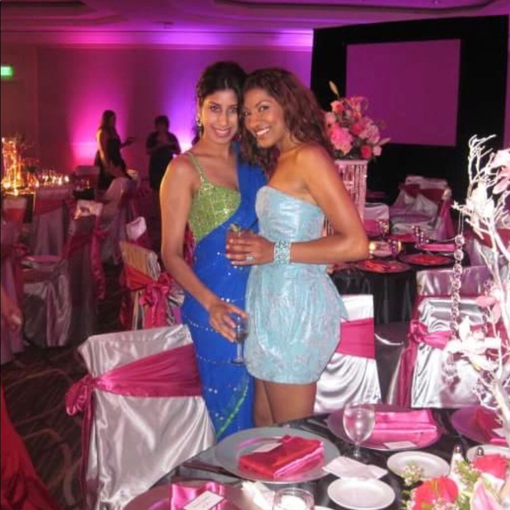 Darling blue and silver sleeveless cocktail dress